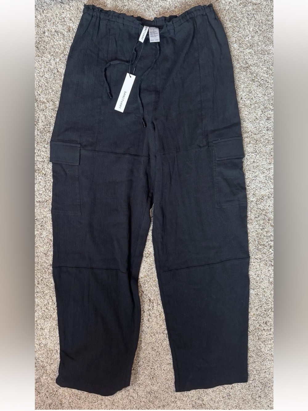 Sanctuary Black Drawstring Wide-Leg Swim Coverup Pants - Picture 3 of 5